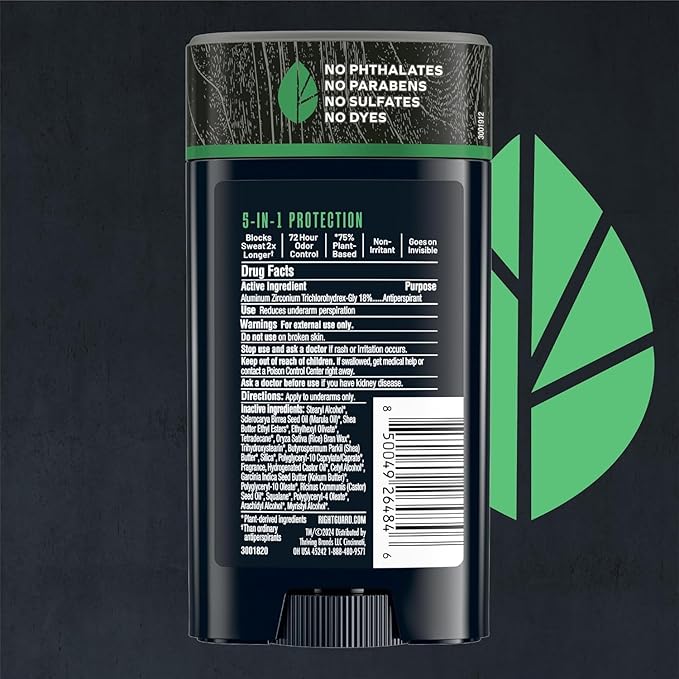 Right Guard Plant-Based Antiperspirant with Aluminum Sweat Blockers Invisible Solid Mens Deodorant, Mountain Fresh Scent, 2X Sweat Protection, 72HR Odor Control, for Sensitive Skin, 2.6 oz, 1pk