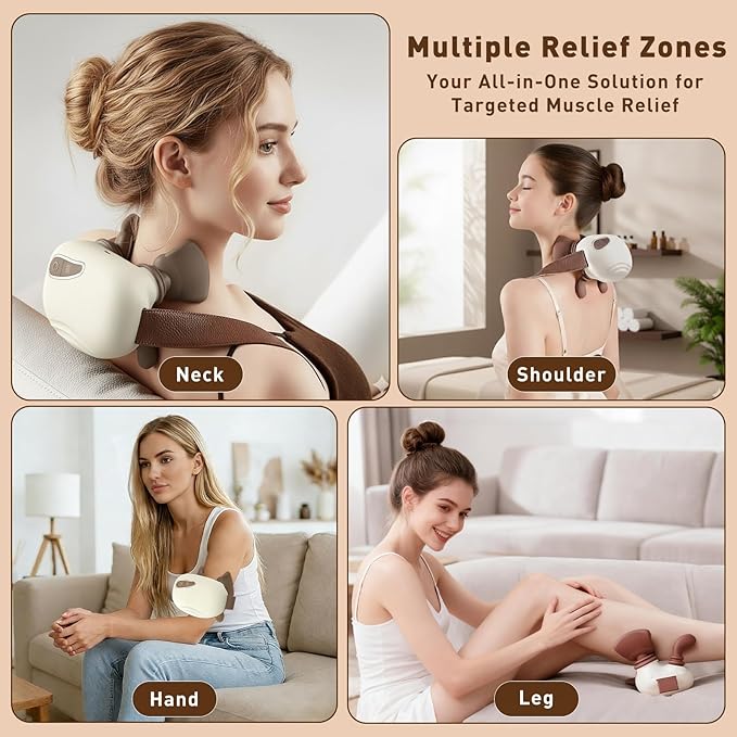 4D Wireless Neck Shoulder Massager, Bionic Hands Deep Tissue Massage, Portable Electric Kneading Shiatsu Back Massager, 3 Relax Massage Modes, for Body Daily Relief, Gifts for Men Women