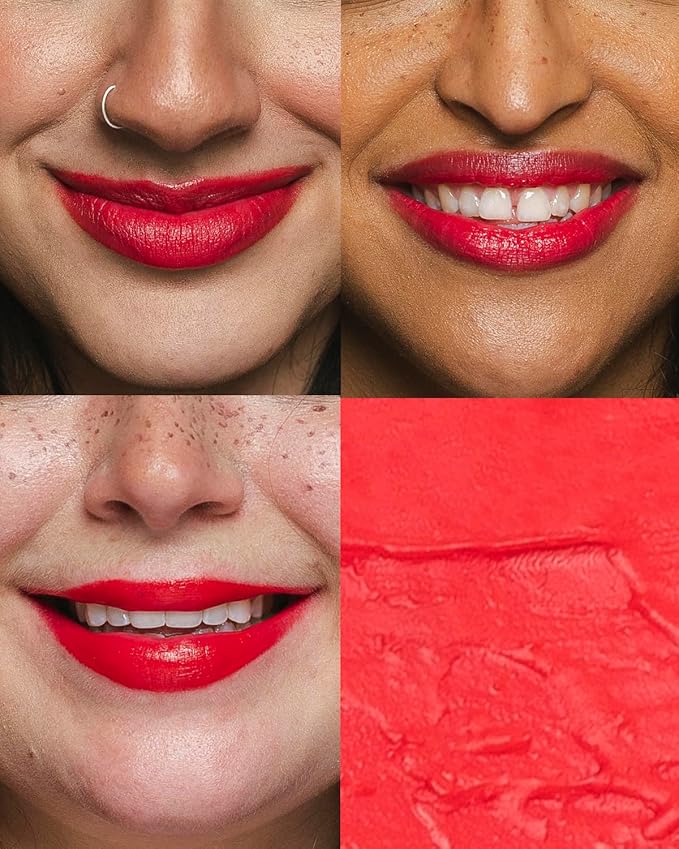 Cheekbone Sustain Lipstick, Vibrant Coral Pink Shade, Creamy Satin Lip Color with Buildable Pigment, Long-Wear, Moisturizing Formula with Organic Castor Oil, Eco-Conscious, Vegan, 0.14 oz.