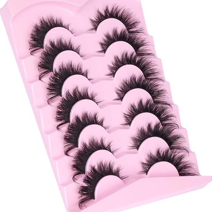 Fox Eye Lashes Wispy False Eyelashes 18mm Volume Faux Mink Lashes Soft Fake Lash Strips by Kiromiro, 7 Pairs