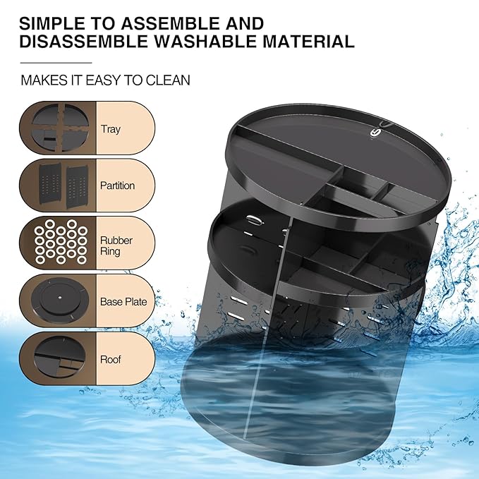 360 Large Rotating Makeup Organizer Countertop, Clear Acrylic Makeup Organizers, Organizador De Perfumes, 7 Layers Large Make Up Organizer, Huge Storage Fits for Vanity and Bathroom (Black, Small)