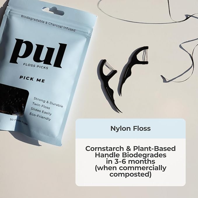 PUL Dental Floss Picks Mint Teeth Flossers for Deep Cleaning - Plant Based Floss Sticks with Shred Resistant Nylon Teeth Floss - Fluoride Free Dental Flossers for Adults and Kids - 50 Count