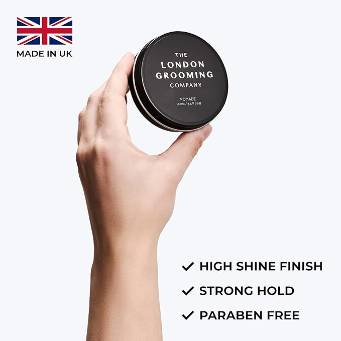 The London Grooming Company Water-Based Hair Pomade For Men | Strong All-Day Hold | High Shine Finish | Easy to Wash Out | 3.4 Fl Oz (100ml)