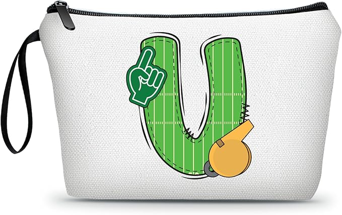 ARIOSEY Football Initial Birthday Graduation Gifts Cosmetic Travel Toiletry Bags Football Accessories Party Favors for Women Girls Daughter Niece Team Coach Friends -U