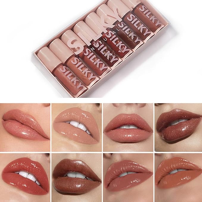 MAEPEOR Shiny Glossy Lipgloss Set 8PCS Non-Sticky Moisturizing Glossy