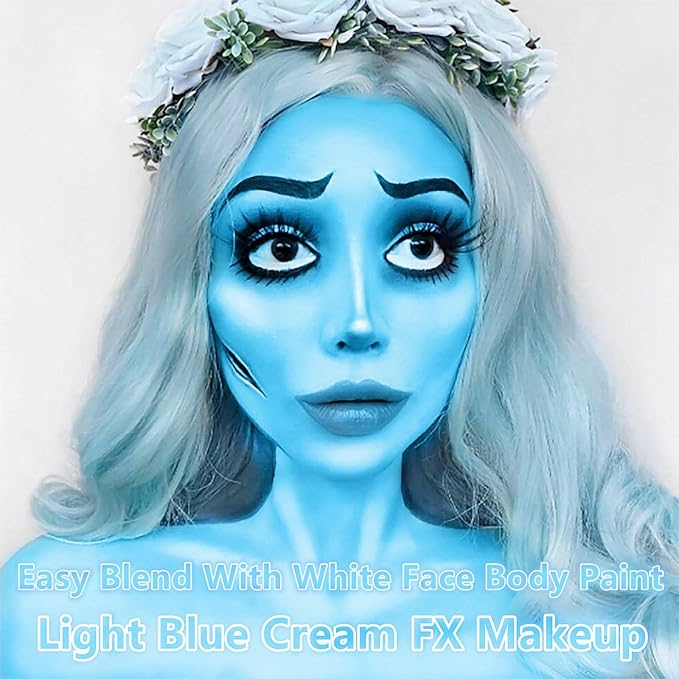 Go Ho Light Blue Face Paint Stick,Water Based Pale Blue Body Paint Washable,Smooth Face Paint Kit,Halloween Costumes Cosplay SFX Ghost Bride Sally Makeup