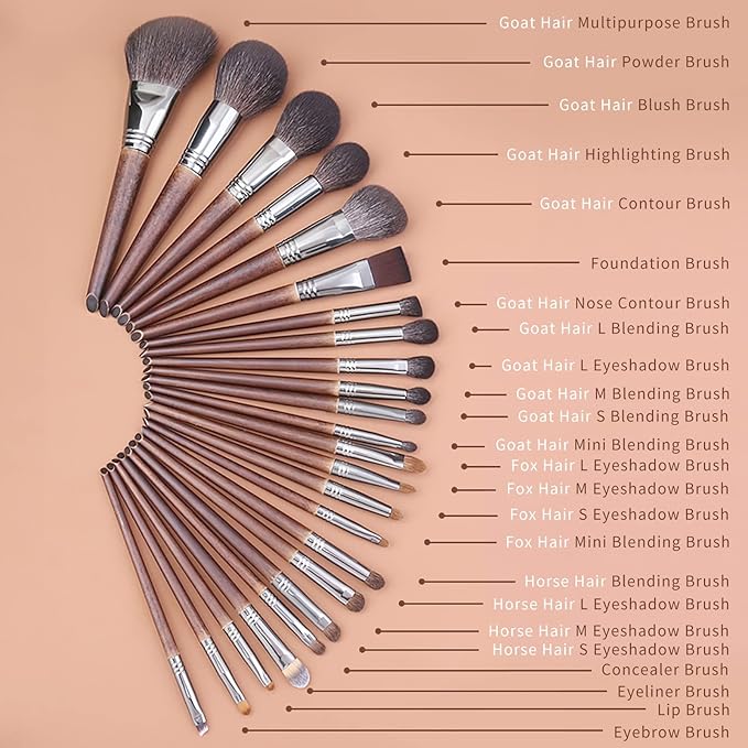 ENZO KEN Deluxe Natural Goat Hair Makeup Brush Set with Case, 24 Cosmetic Brushes Makeup Set, Wooden Natural Makeup Brushes, Natural Bristle Makeup Brush, Natural Hair Makeup Brushes Set Professional.