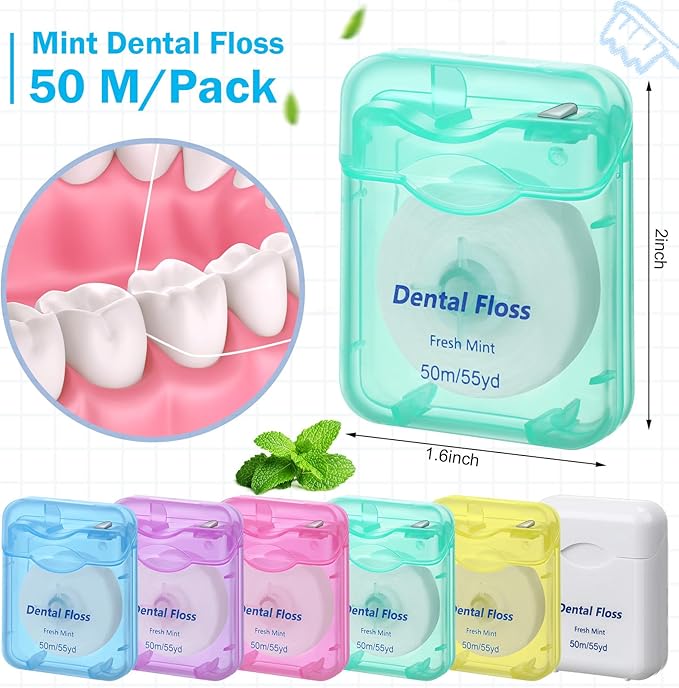 Mimorou 24 Pack Dental Floss Bulk Travel Mint Flavored 50m Each Travel Dental Floss Waxed for Teeth Oral Care and Gum Protection(Colorful)