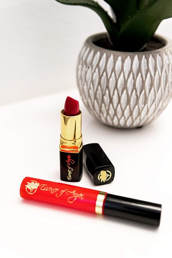 Essence Of Argan Lip Care Bundle - Moisturizing Deep Red Lipstick & Nourishing Lip Gloss with Organic Moroccan Argan Oil - Voluptuous Sexy Lips - Sun Protection, Long Lasting & Colorful Lip Balm Set