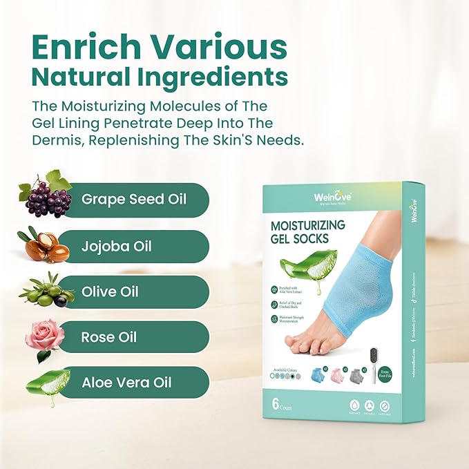 Welnove Moisturizing Heel Socks - 3 Pairs Aloe Vera Extract Infused Gel Lining for Dry Feet - Cracked Heel Repair Treatment - Cotton Socks for Women Men Foot Care (Includes Foot File, Extra Large)