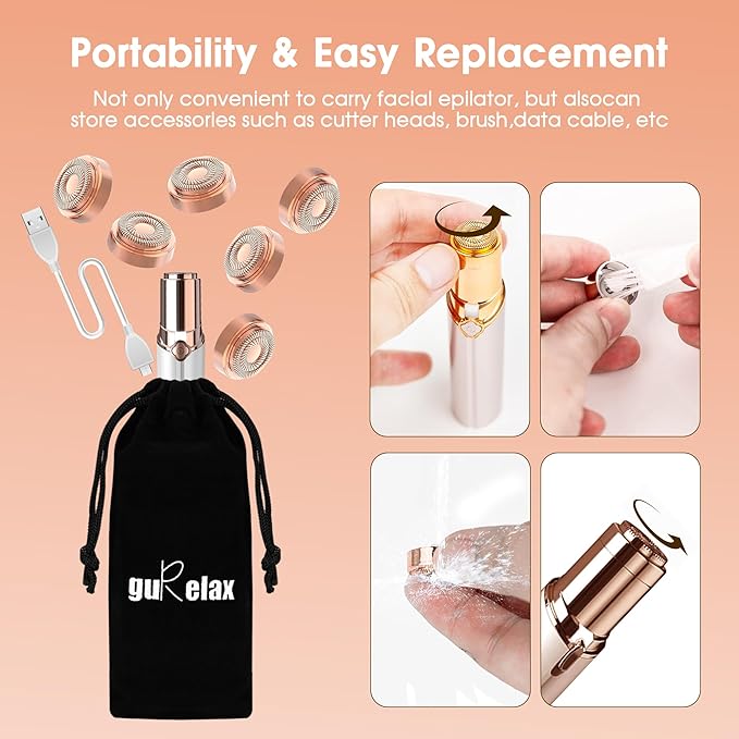 Replacement Heads for Flawless Facial Hair Remover, Replacement Blades for Finishing Touch Flawless Hair Removal Gen 2, 6 Count 18k Gold Heads with Storage Bag