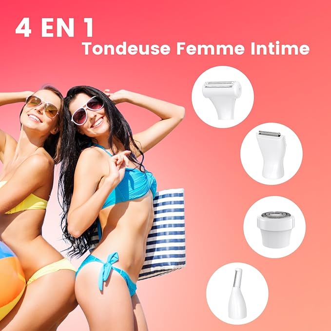 Bikini Trimmer for Women, All-in-ONE Waterproof Lady's Electric Razor Shaver and Facial Hair Removal, Rechargeable Body Hair Trimmer Grooming Sets for Leg, Armpit, Face, Eyebrow (White)