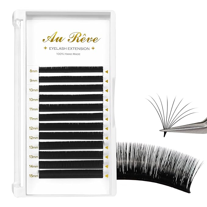 Easy Fan Lashes 0.03 0.05 0.07 Thickness C/D/M/L Curl Eyelash Extensions 8-15mm Mix Lash Tray Matte Black Volume Lashes Self Fanning, Professional Supplies for Lash Artists (0.07 D 8-15mm)