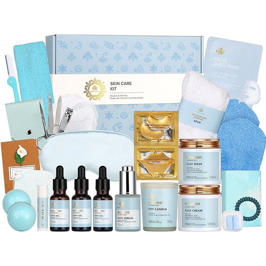 30pcs Valentines Day Gifts for Men & Women, Spa Gift Set, Ylang Facial Skin Care Set, Face Cream, Bath Oil, Serum, Shower Accessories, Clay Mask, Bath & Body Set, Birthday, Christmas, Dad, Mom