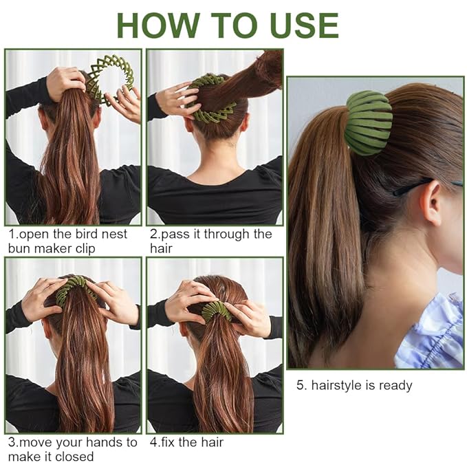 Bird Nest Magic Hair Clip - Expandable Hair Bun Maker Hair Accessories for Women Ponytail Holder Hair Bun Clip for Thin Thick Fine Curly Hair, Plastic Hair Barrettes Hair Scrunchies