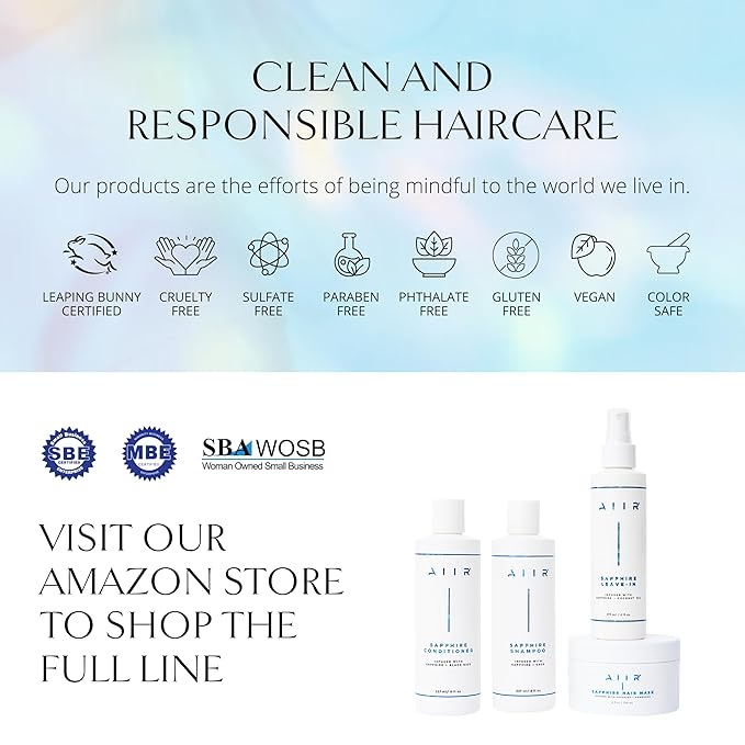AIIR Sapphire Mask - Deep Conditioning Hair Treatment for Damage Hair Repair, Hyaluronic Acid Hydrates & Moisturizes Dry Hair, Strengthen and Smooth Frizzy Hair, Color Safe, 6 oz
