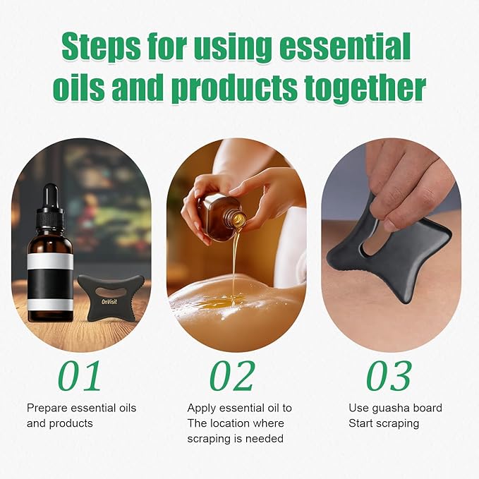Full Body Gua Sha Tool and Facial Massage Tools, Ergonomic Bian Stone Handle Guasha Scraping for Neck/Arm/Back/Legs andtomach Masseger for Lymphatic Drainage & Cellulite(Black, Large)