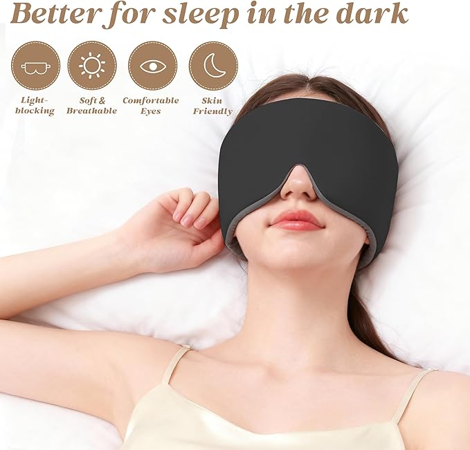 Sleep Mask, Eye Mask for Sleeping,Ultra Soft Comfortable Blackout Eye Cover for Women Men,Soft Pressure-Free Design for Side Sleepers Home, Travel, Office, Napping (Black)
