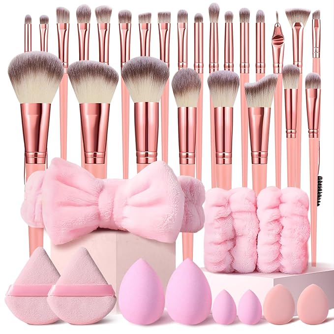 HGHDBT 36Pcs Pink Makeup Brushes Set Professional Makeup Kit Multi-functional Makeup Tool Set with Facial Makeup Accessories, Foundation Makeup Brush Kit Eye and Face Make up Brushes & Tools