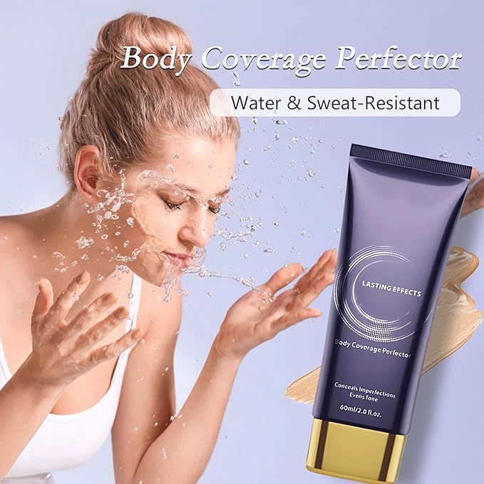 Body Makeup, Body Coverage Perfector & Complexion Perfector with Powder puff, Sweat-Resistant Transfer-Resistant Leg & Body Foundation, Tattoo Cover Up, Natural Radiant Finish,60ml-(1pc)