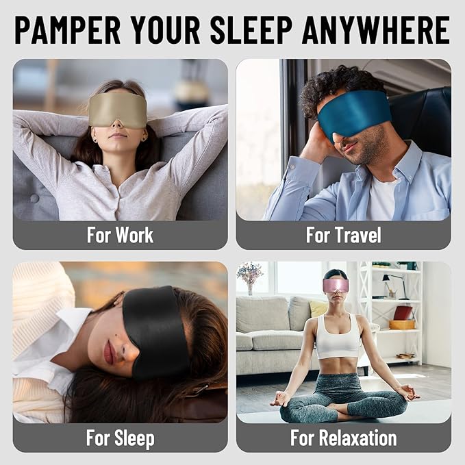 ATreebay 100% Mulberry Silk Sleep Mask, Large Eye Cover for Sleeping, Comfortable and Pressure-Free Sleeping Masks for Women Men, Completely Blackout (Black)