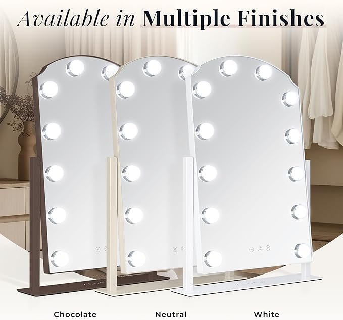 Zadro Scalloped Edge Hollywood LED Vanity Mirror, 12 Dimmable Bulbs, 3 Color Temperatures, 360° Rotation, Angle-Adjustable Tilt, USB-C Plug-in, Large 12" x 19", 1X Viewing Area (Chocolate)