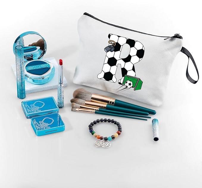 ARIOSEY Soccer Gifts Personalized Soccer Ball Cosmetic Bag for Purse Birthday Inspirational Gifts for Girls Women Team Coach Mom Stuff Travel Organizer-R