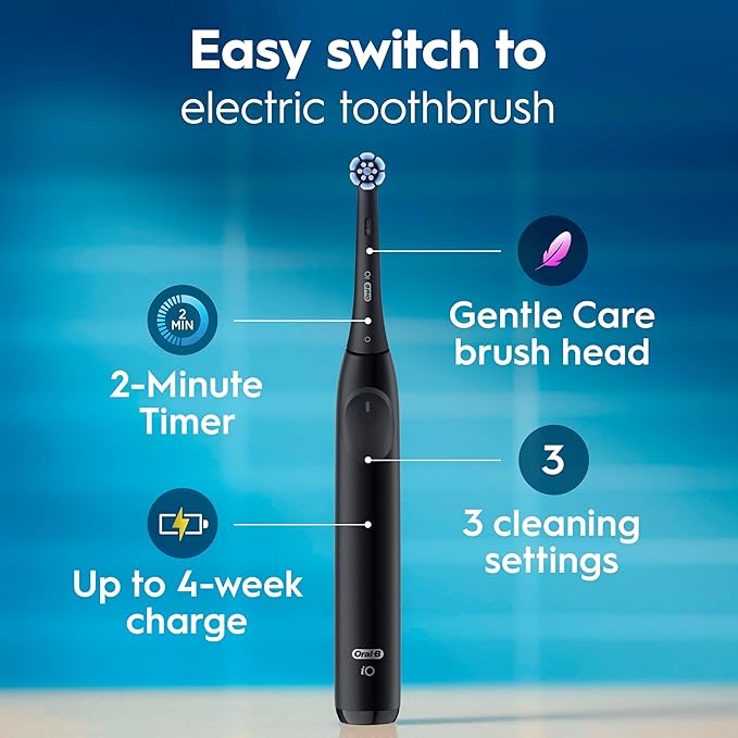 Oral-B iO Simple Clean Rechargeable Electric Powered Toothbrush, Pure White with 1 Gentle Care Brush Head and 1 White Travel Case - Automatic Pressure Sensor to Protect Gums - 3 Modes -2 Min Timer