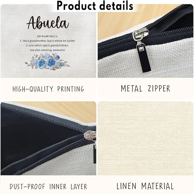 MOTERMATE Abuela Gifts Makeup Bag, Best Abuela Gifts for Christmas from Grandkids Cosmetic Bag for Women, Grandma Gift from Granddaughter Grandson Toiletry Bags Zipper Makeup Pouch