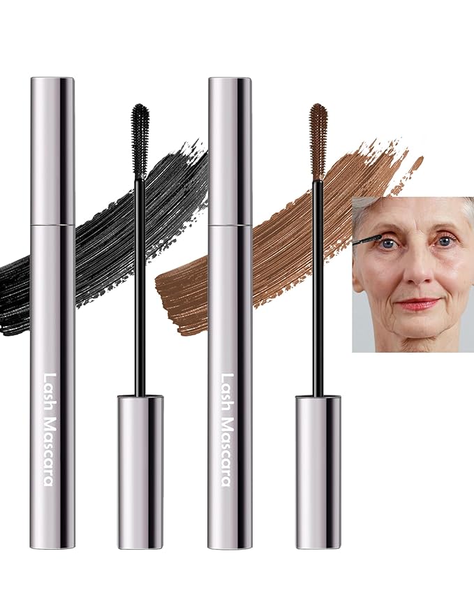 Brown+Black Mascara for Older Women 60 Plus, Tube Máscara Volume and Length for Mature Women with Thinning Lashes, Hypoallergenic Prime Mascara for Sensitive Eyes, Non Clumping Waterproof Long Wear