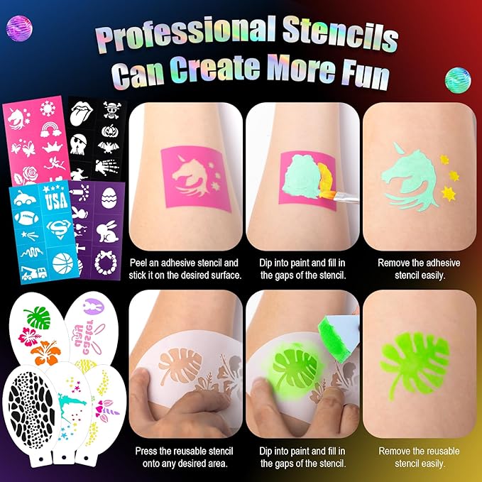 Face Painting Kit for Kids, 36 Colors XL Face Paint Makeup Palette, Non-Toxic and Hypoallergenic| with Stencils, Book, Easy to Use and Safe for Kids, Fun for Halloween, Party, School Event