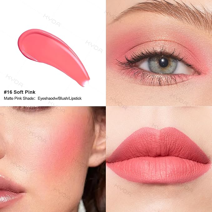 KYDA Liquid Matte Eyeshadow, Soft Matte Pink Eyeshadow, Long-wearing Crease-Resistant Velvet Eyes Tint, Smooth Cream-to-Powder Texture, Multiuse Makeup for Eyes, Cheeks and Lips