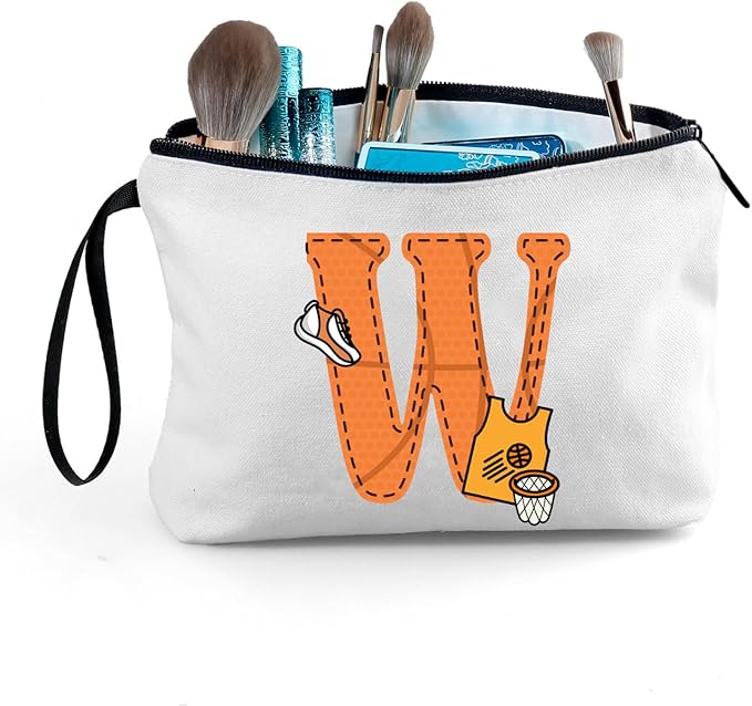 ARIOSEY Basketball Gifts Monogrammed Cosmetic Travel Makeup Bag Basketball Accessories Graduation Birthday Gifts for Girls Coaches Daughters Team Friend Mom Player-W