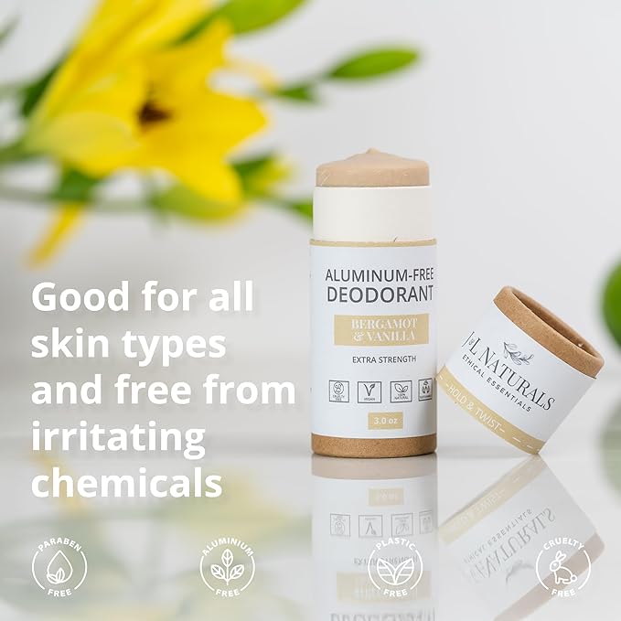 J&L Naturals Aluminum Free Deodorant for Men & Women | 100% Natural Ingredients With Coconut Oil, Shea Butter, & Essential Oils | Sustainable, Eco-Friendly (Bergamot & Vanilla, 3.0 Oz (Pack of 2))