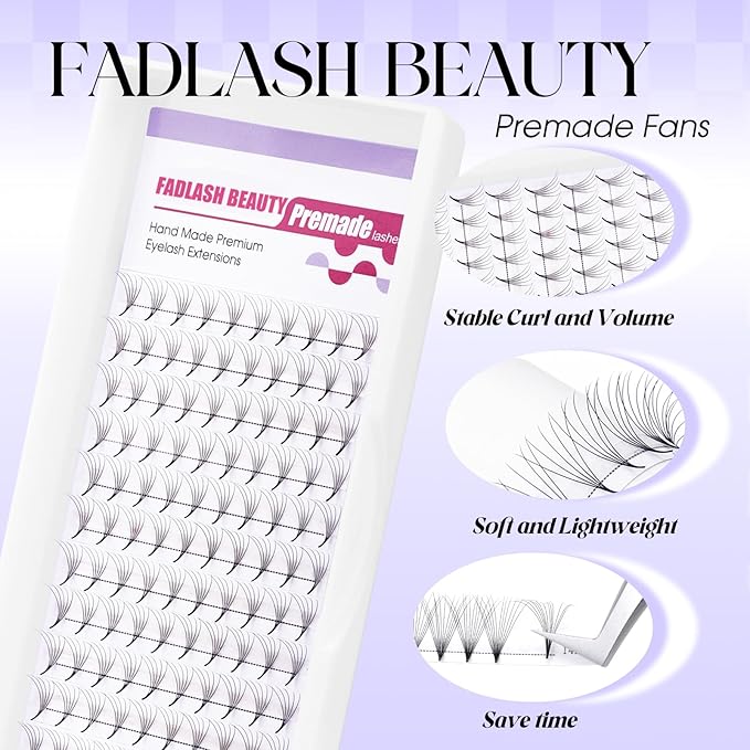 Premade Fan Lashes 0.07C Curl Lash Extension 5D Pre Made Individual Lashes Middle Stem Heat Bonded 9mm Premade Volume Eyelash Extension (0.07C-9mm)