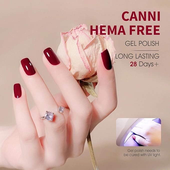 CANNI Dark Red Jelly Gel Nail Polish, 1Pcs Sheer Burgundy Red Gel Polish Deep Wine Color High Gloss Soak Off U V Nail Manicure Salon DIY