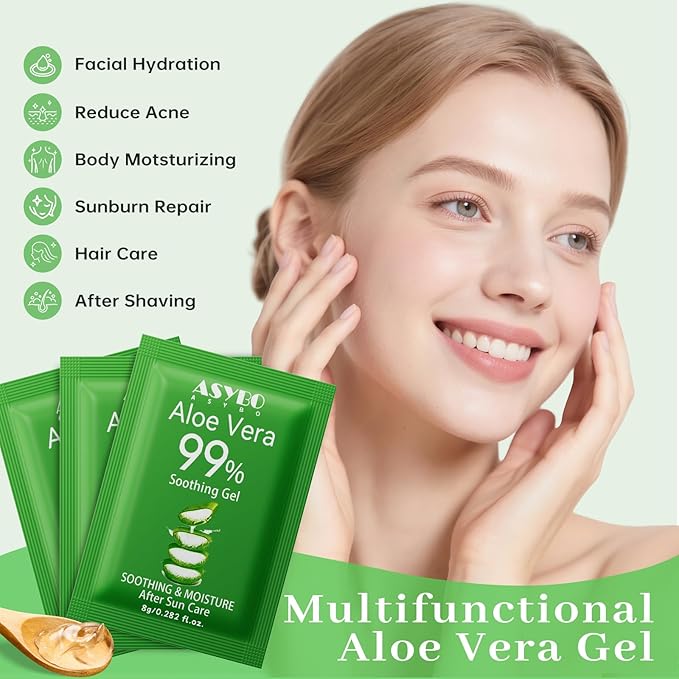 ASYBO 30 Pack Natural Aloe Vera Gel -99% Pure Moisturizing Aloe Vera, Soothing and Hydrating, Sunburn and Scar Repair, Portable Travel Size, After Sun Care for Face Body Hair