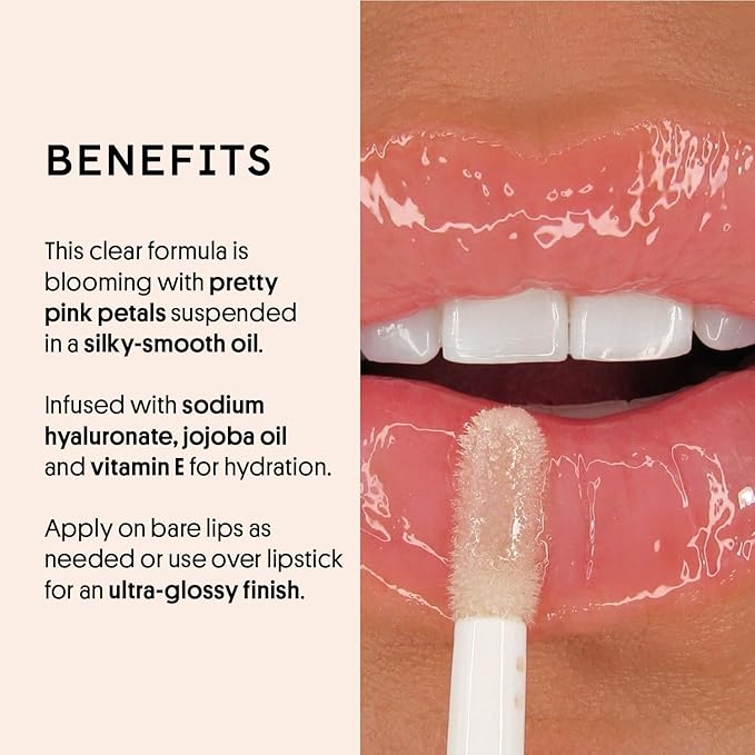 Winky Lux Flower Petal Hydrating Lip Oil - Non-Sticky Lip Gloss for Dry & Damaged Lips, Enhances Shine - Softening Glow Lip Oil - Vegan, Paraben-Free