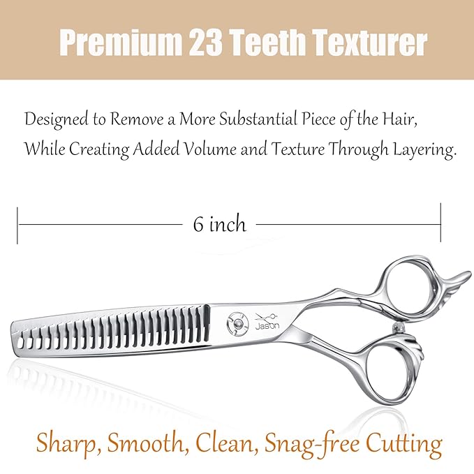JASON 6" Texturizing Hair Scissors, 23 Teeth Hair Texture Shears Professional Blending Hair Thinning Scissor for Barber, Hairdresser, Stylist, Women and Men, Japanese 440C Stainless Steel Gift