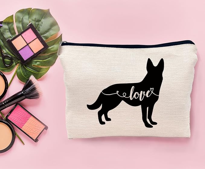 Lacosu Love German Shepherd Makeup Bag, German Shepherd Silhouette Funny Cosmetic Makeup Bag for Dog Lovers, Women & Girls, Gifts for Dog Owners, Birthday & Valentine's Day