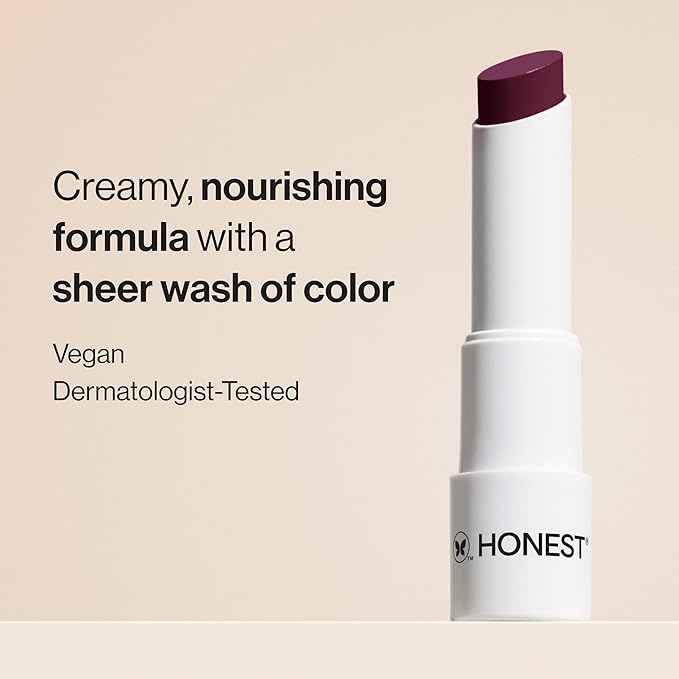 Honest Beauty Moisturizing Vegan Tinted Lip Balm, Antioxidant-Rich, Acai Extracts Avocado Oil, Paraben and Cruelty-Free, Plum Drop