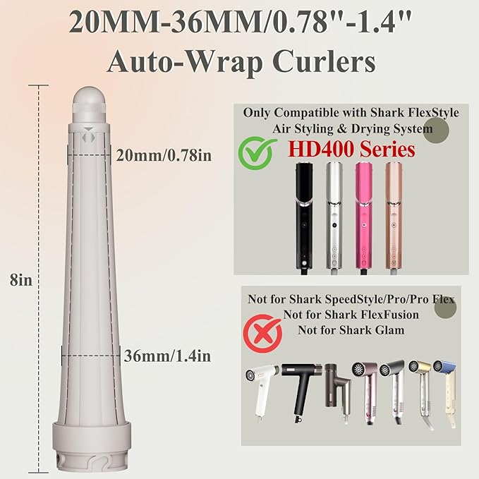 Long Curling Iron Conical Barrels Attachment for Shark FlexStyle, 0.78-1.4Inch Auto-Wrap Curling Iron Curlers to Create Natural Classic and Textured Waves