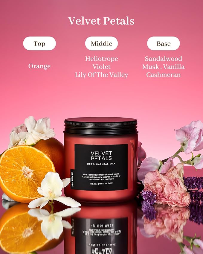 M&SENSE Sandalwood Rose Scented Candles for Home, 70 Hour Long Lasting 11.6oz Organic Natural Soy Wax Luxury Floral Scented Candle Gifts for Valentine's Day