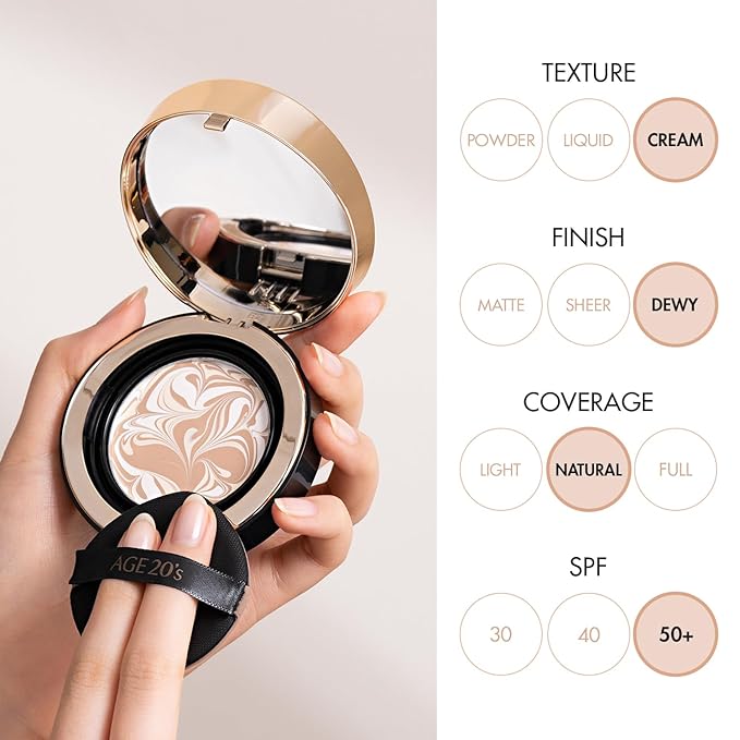 AGE20'S Signature Essence Pact SPF 50+ | Pack of 2 | 21N VANILLA | Cream Foundation, Dewy Finish, Natural Coverage | Korean Cushion Foundation