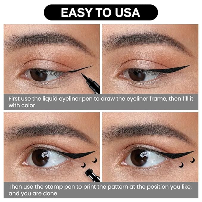 evpct 1Pcs Black Colored Winged Eyeliners Stamp, Black Moons Face Stamps Makeup Eyeliner Eye Stamp Liners Tool Set Kit for Women Waterproof, Wing Eyeliner Stamp Figures Tool Wingliner Shapes, 02#