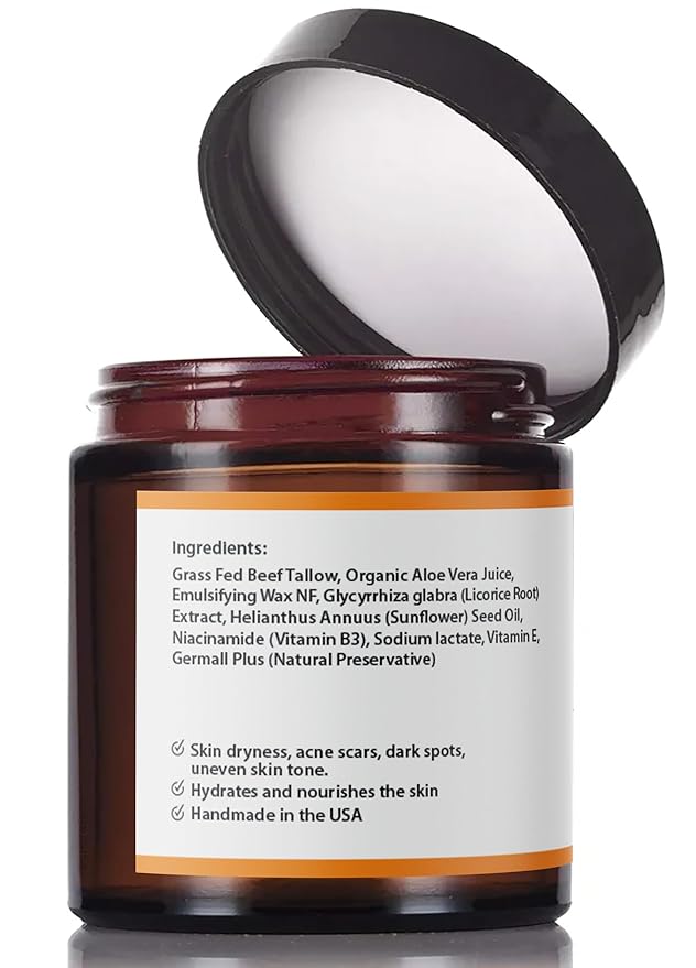 Tallow Face Moisturizer NON-GREASY Grass Fed Beef Tallow for Skin Care- Handmade Tallow face Cream-Sensitive & Dry Skin (LAVENDER VANILLA)