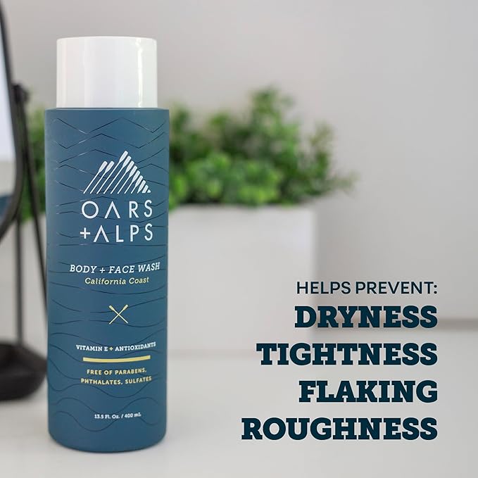 Oars + Alps Body Wash for Men, Mens Body Wash with Vitamin E and Antioxidants, Moisturizing, Hydrating, Paraben & Sulfate Free Cleanser, California Coast, 1pk