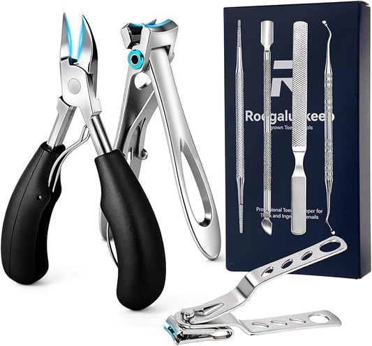 7-Piece Professional Stainless Steel Ingrown Toenail Removal Kit, Ingrown Toenail Treatment Set, Toenail Clippers for Thick Toenails, Heavy Duty Nail Clippers Tools for Adult Seniors Home Foot Care