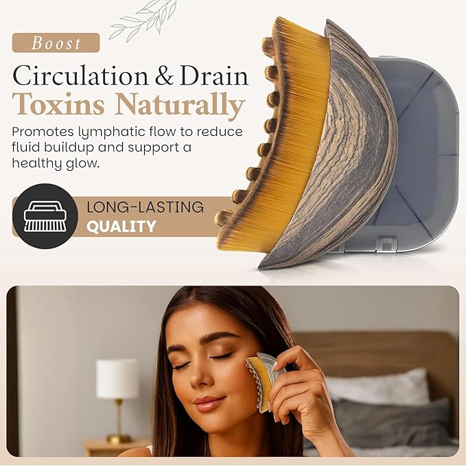 2 PCS Facial Lymphatic Contour Brush – Ergonomic Dry Brush for Face, Jawline & Chin Sculpting, Lymphatic Massage, Skin Lifting, Anti-Puffiness & Glow