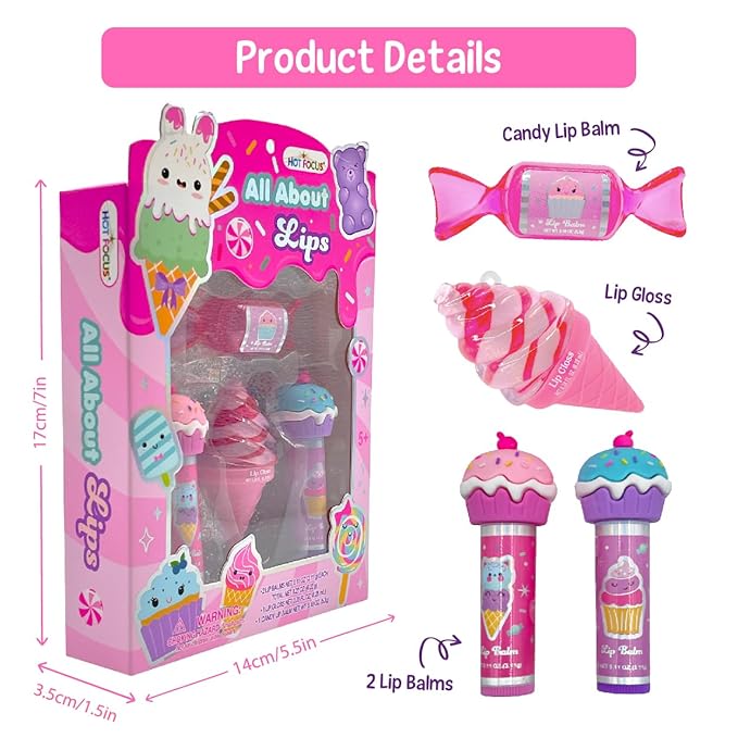 Hot Focus | All About Lips Candy Edition – Assorted Lip Gloss Flavors, Non-Toxic Lip Glosses & Makeup for Kids & Teens